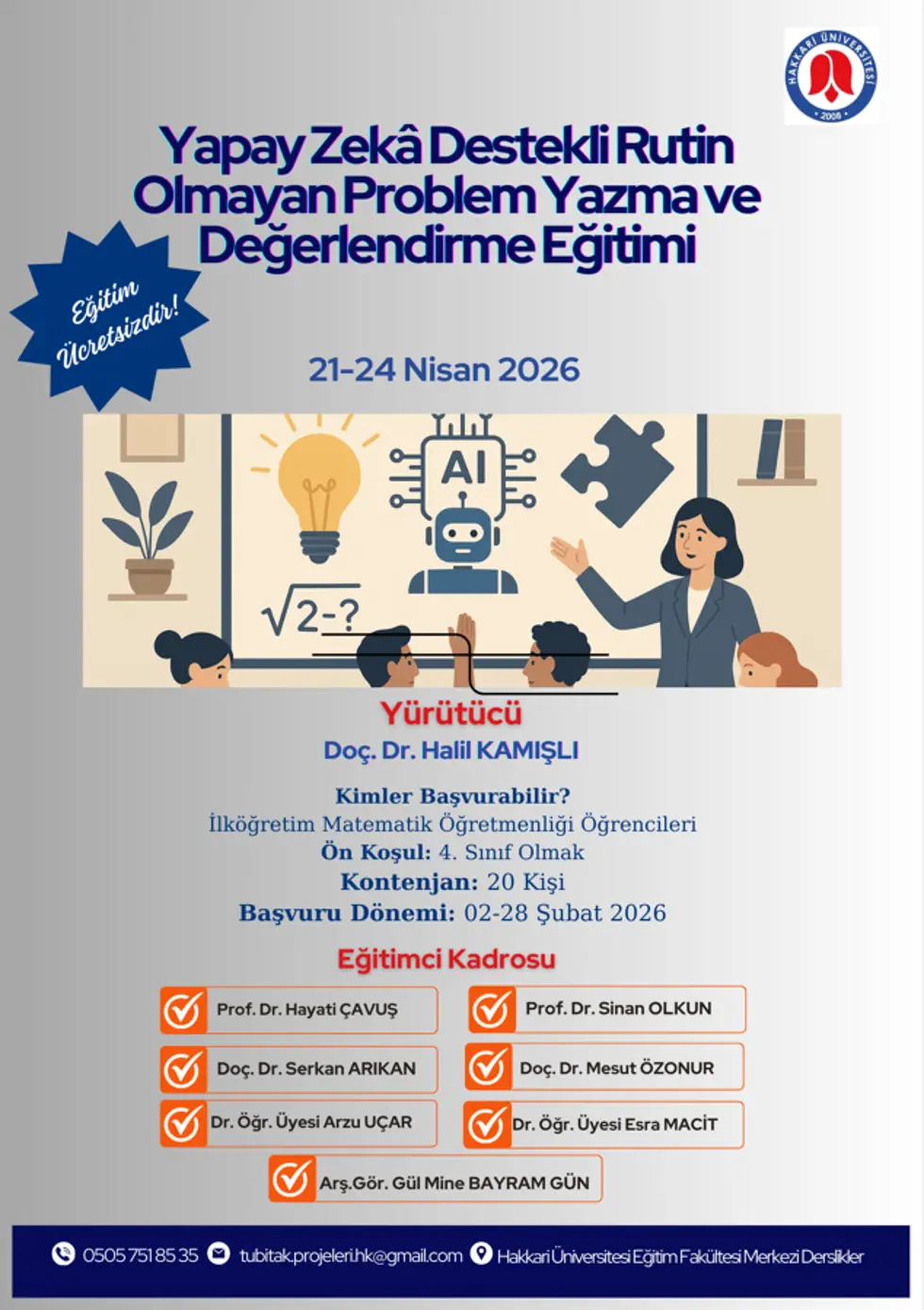 Yapay Zekâ Destekli Rutin Olmayan Problem Yazma ve Değerlendirme Eğitimi